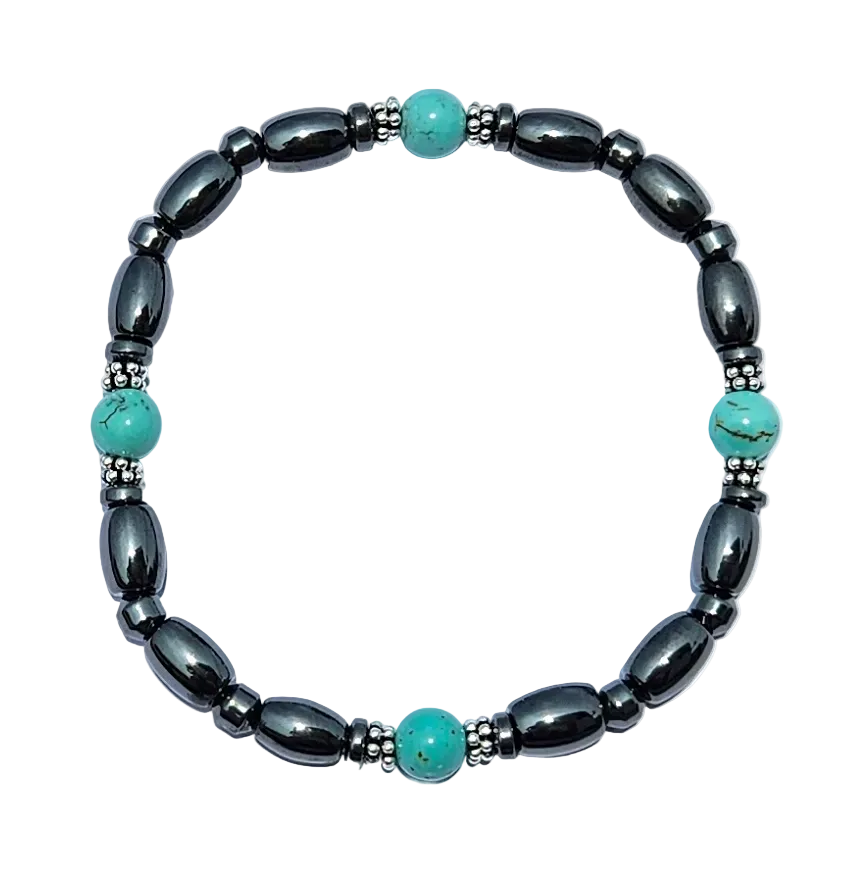 Round Turquoise Stone Magnetic Bracelet with Sterling Silver