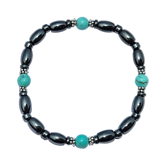 Round Turquoise Stone Magnetic Bracelet with Sterling Silver