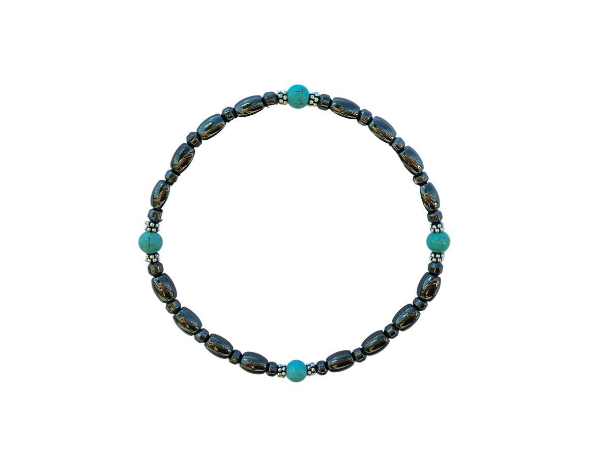 Round Turquoise Stone Magnetic Ankle Bracelet with Sterling Silver