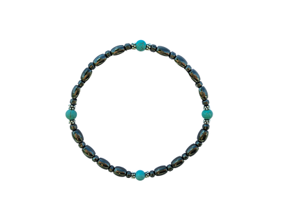 Round Turquoise Stone Magnetic Ankle Bracelet with Sterling Silver