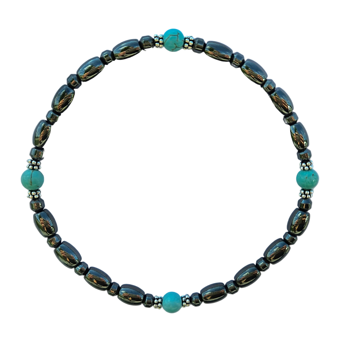 Round Turquoise Stone Magnetic Ankle Bracelet with Sterling Silver