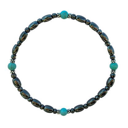 Round Turquoise Stone Magnetic Ankle Bracelet with Sterling Silver