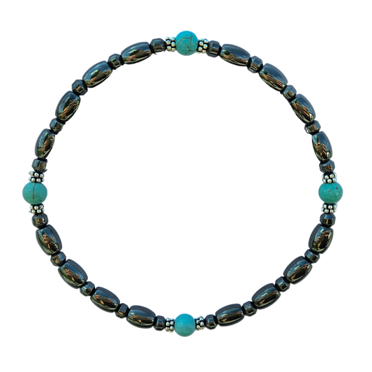Round Turquoise Stone Magnetic Ankle Bracelet with Sterling Silver
