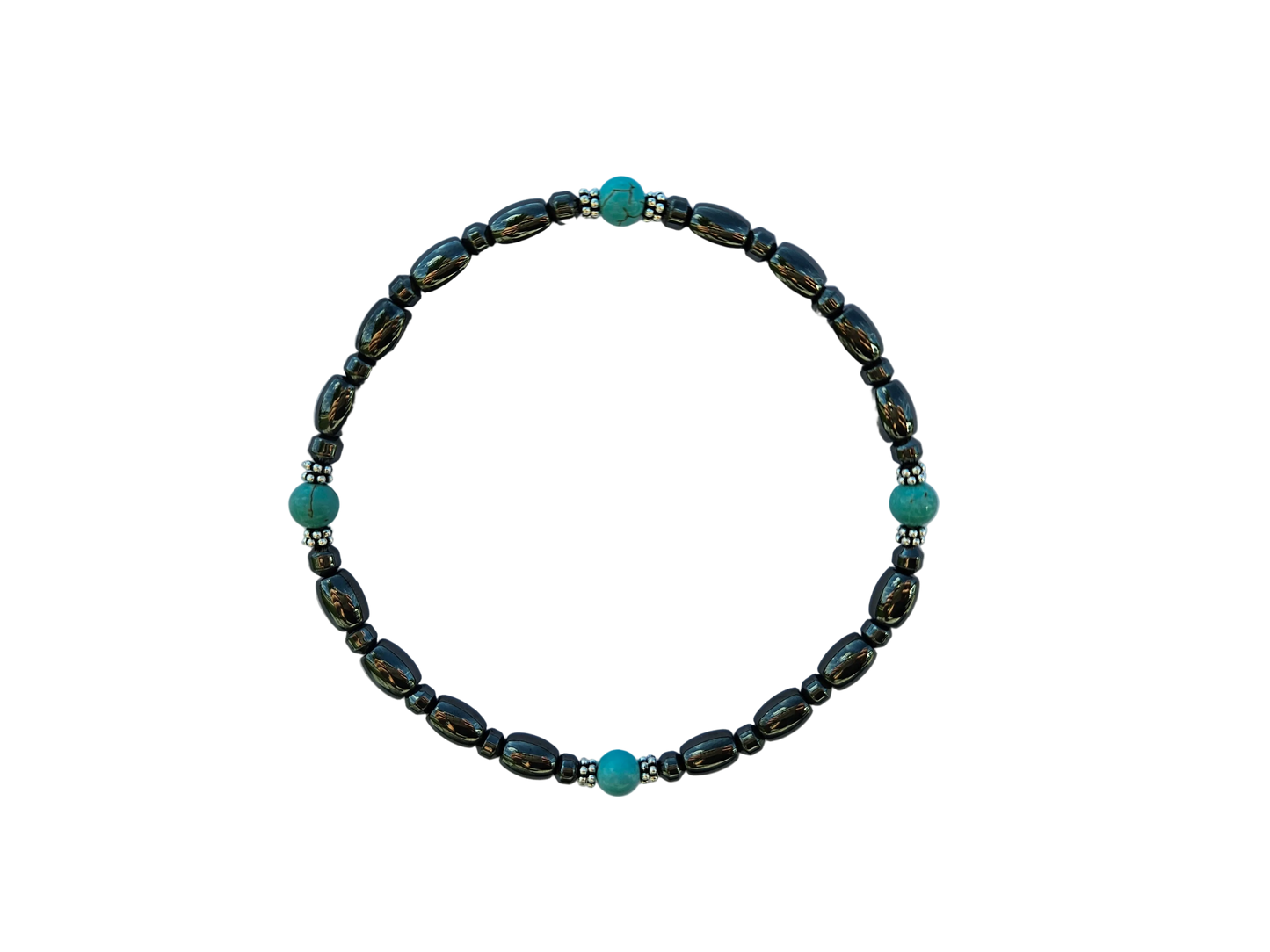 Round Turquoise Stone Magnetic Ankle Bracelet with Sterling Silver