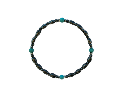 Round Turquoise Stone Magnetic Ankle Bracelet with Sterling Silver