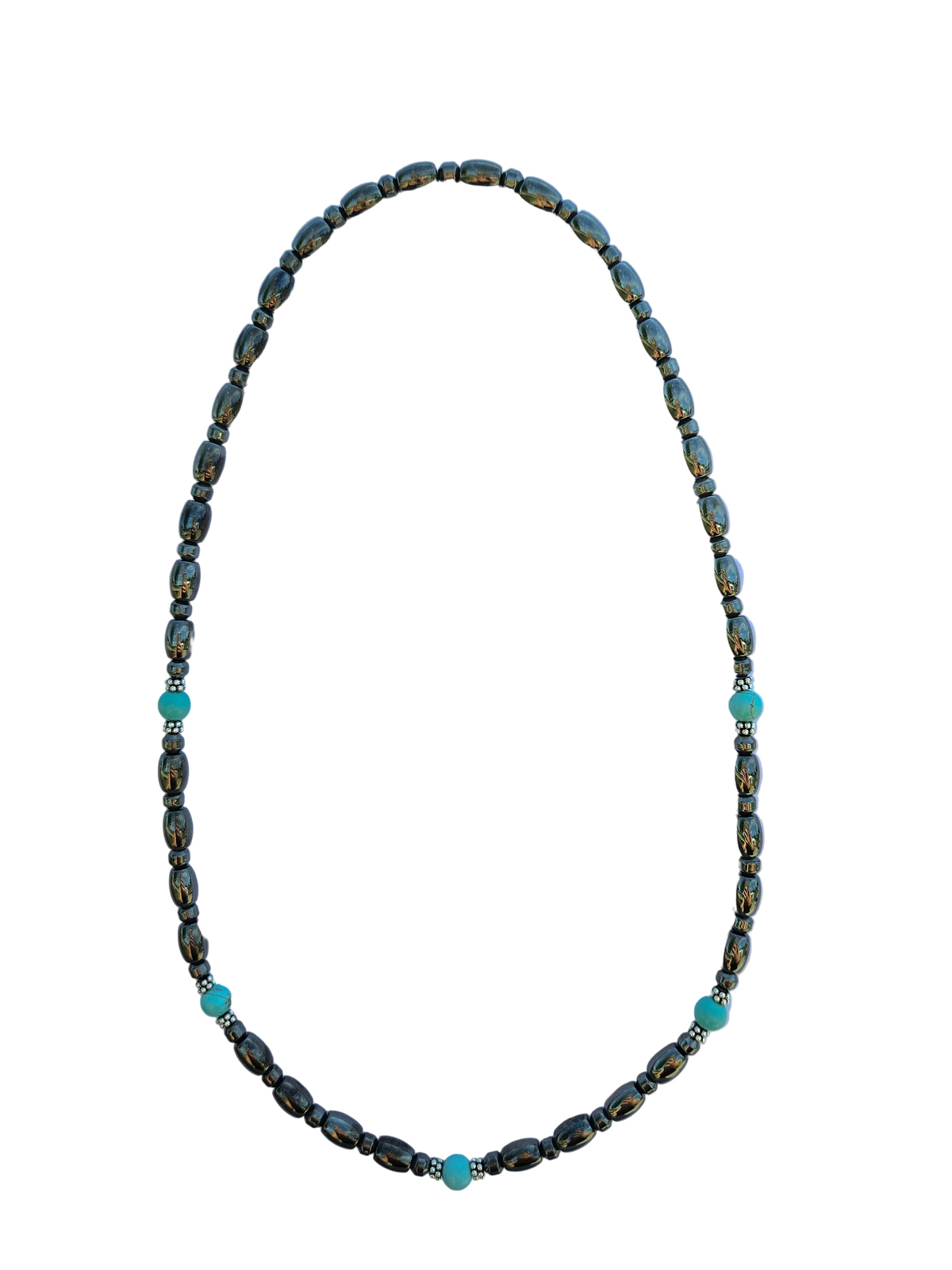 Round Turquoise Stone Magnetic Necklace with Sterling Silver