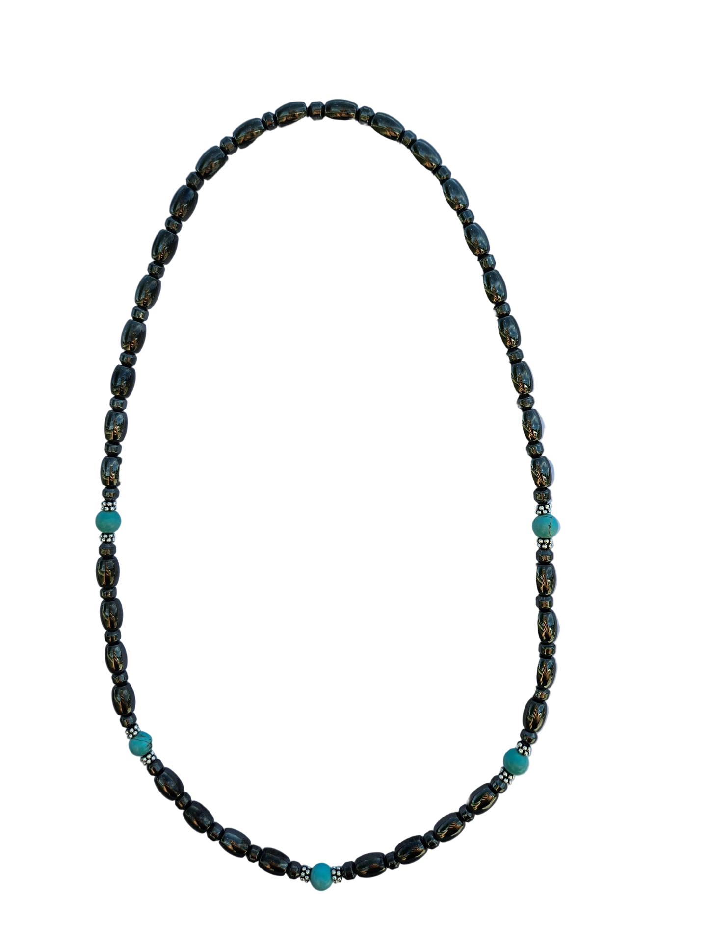 Round Turquoise Stone Magnetic Necklace with Sterling Silver